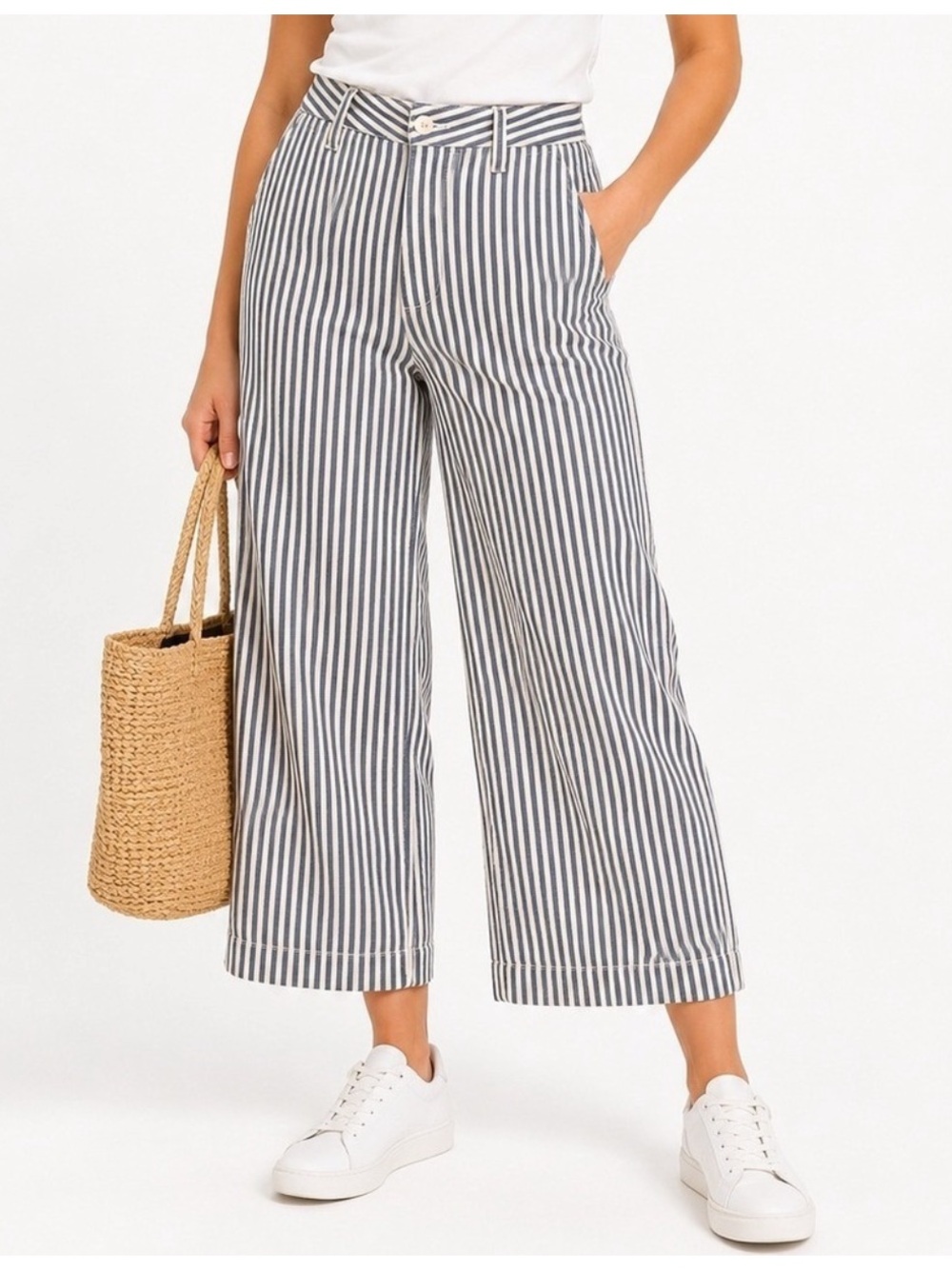 Madewell Striped Blue & White Wide-Leg Pants